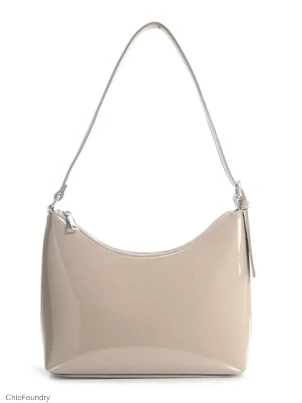 Faux Patent Leather Shoulder Bag Y2K Shiny Women Purse Silver Hardware Zipper